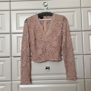 Bebe blush pink lace crop top